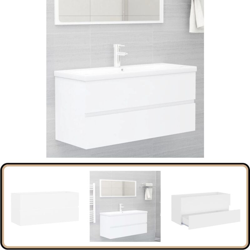 Armoire d'évier Blanc 100x38,5x45 cm Bois d'ingénierie - Meuble Salle De Bain - Armoire Lavabo - Meuble Vasque - Rangement Salle De Bain - Armoire