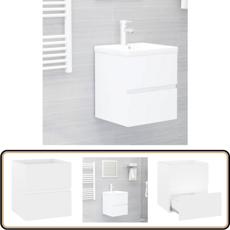 Armoire d'évier Blanc 41x38,5x45 cm Bois d'ingénierie - Armoire De Salle De Bain - Meuble Salle De Bain - Rangement Salle De Bain - Armoire Lavabo