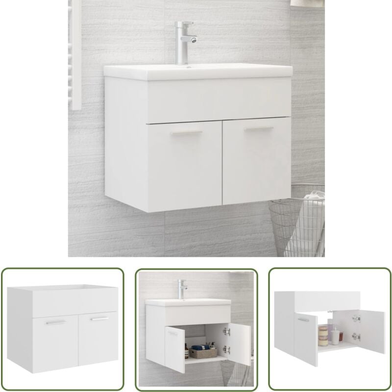The Living Store Armoire d'évier Blanc 60x38,5x46 cm Bois d’ingénierie - Meuble Salle De Bain - Armoire Lavabo - Meuble Vasque - Rangement Salle De