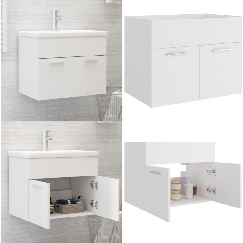 Armoire d'évier Blanc 60x38,5x46 cm Bois d'ingénierie - Meuble Salle De Bain - Armoire Lavabo - Meuble Vasque - Rangement Salle De Bain - Armoire