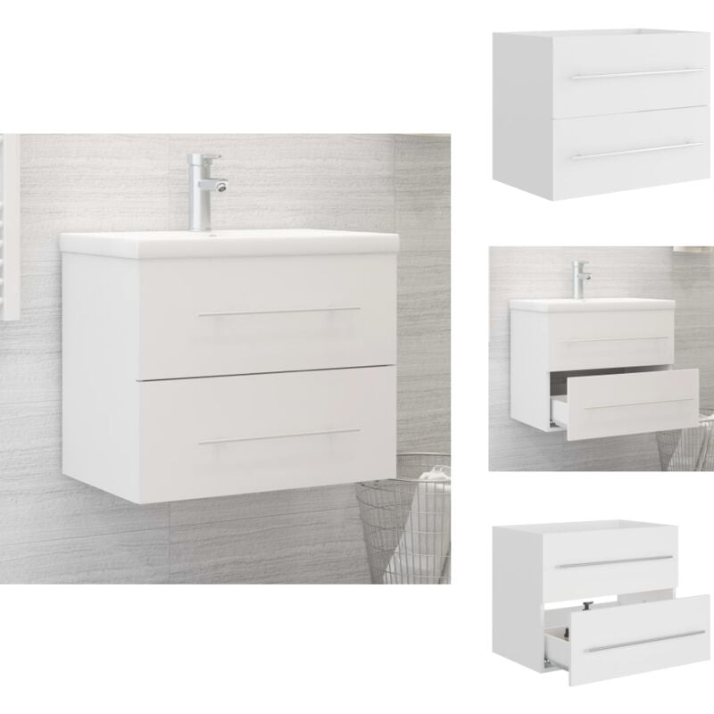 Armoire d'évier Blanc 60x38,5x48 cm Bois d’ingénierie - Meuble Salle De Bain - Armoire Lavabo - Meuble Vasque - Rangement Salle De Bain - Commode