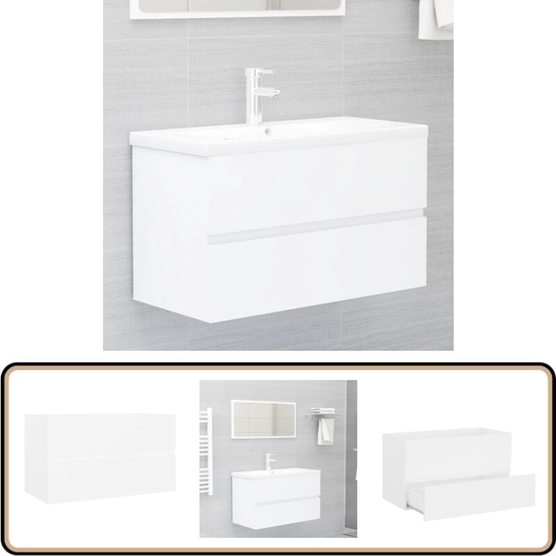 Armoire d'évier Blanc 80x38,5x45 cm Bois d'ingénierie - Meuble De Salle De Bain - Armoire Lavabo - Rangement Salle De Bain - Meuble Blanc - Armoire