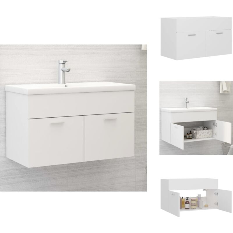 Armoire d'évier Blanc 80x38,5x46 cm Bois d'ingénierie - Meuble Salle De Bain - Armoire Lavabo - Meuble Vasque - Rangement Salle De Bain - Armoire