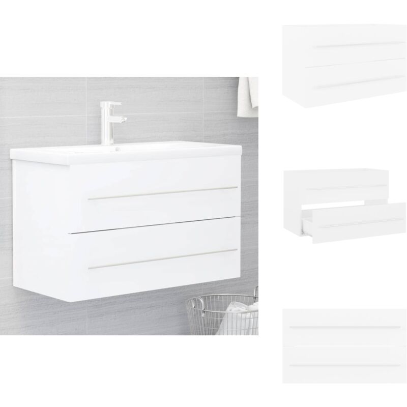 Armoire d'évier Blanc 80x38,5x48 cm Bois d'ingénierie - Meuble Salle De Bain - Armoire Lavabo - Meuble Vasque - Rangement Salle De Bain - Armoire