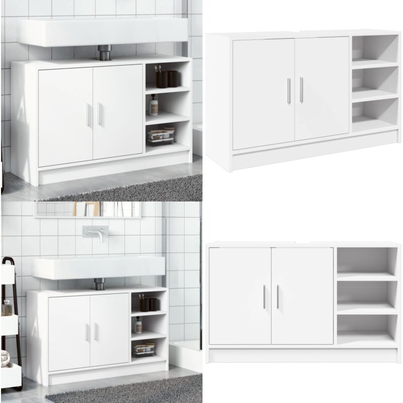 Armoire d'évier blanc 90x29x55 cm bois d'ingénierie - Meuble De Salle De Bain - Armoire De Lavabo - Rangement Salle De Bain - Meuble Vasque - Meubles