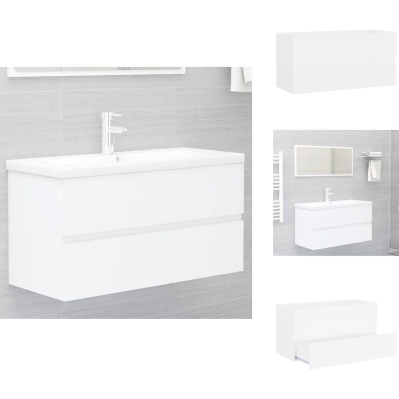 Armoire d'évier Blanc 90x38,5x45 cm Bois d'ingénierie - Meuble De Salle De Bain - Armoire Lavabo - Rangement Salle De Bain - Meuble Vasque - Design