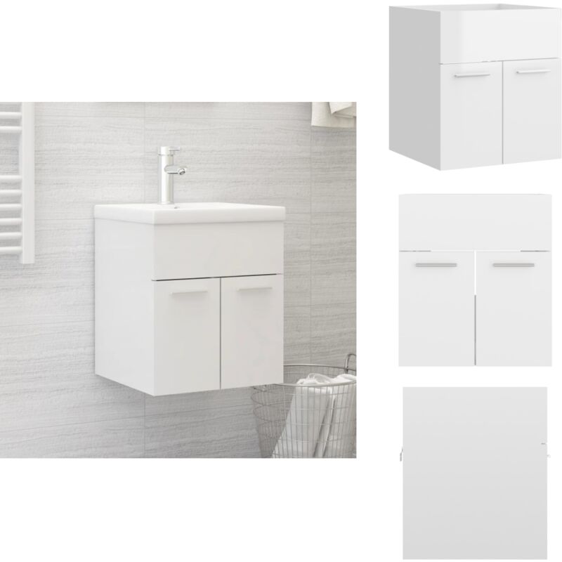 Armoire d'évier Blanc brillant 41x38,5x46 cm Bois d'ingénierie - Meuble De Salle De Bain - Armoire Lavabo - Rangement Salle De Bain - Meuble Blanc