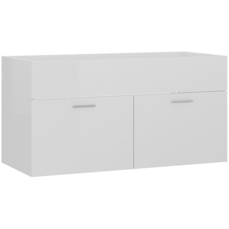 Armoire d'évier blanc brillant 90x38,5x46 cm – Aggloméré robuste – Compartiment de rangement – Facile à nettoyer – Inlife