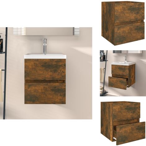 Armoire d'évier Chêne fumé 41x38,5x45 cm Bois d'ingénierie - Meuble De Salle De Bain - Armoire De Lavabo - Meuble Vasque - Rangement Salle De Bain - Étagère Salle De Bain