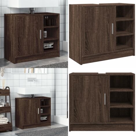 Armoire d'évier chêne marron 63x29x55 cm bois d'ingénierie - Meuble De Salle De Bain - Armoire De Lavabo - Rangement Salle De Bain - Évier Salle De Bain - Meuble Vasque - Home & Living