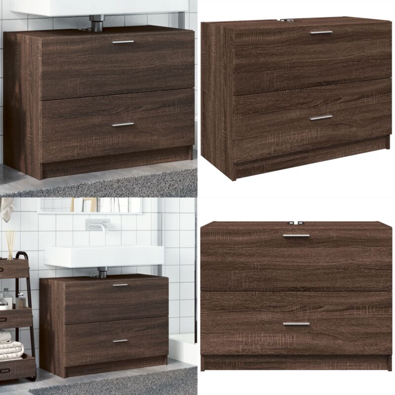 Armoire d'évier chêne marron 78x37x59 cm bois d'ingénierie - Meuble De Salle De Bain - Armoire De Lavabo - Rangement Salle De Bain - Meuble Vasque