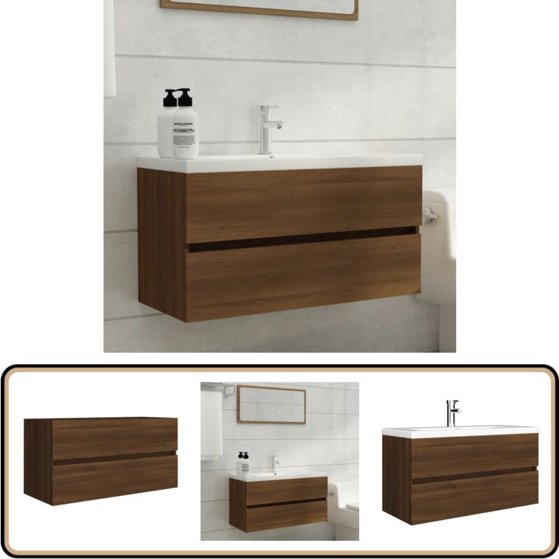 Armoire d'évier Chêne marron 90x38,5x45 cm Bois d'ingénierie - Meuble De Salle De Bain - Armoire De Salle De Bain - Meuble Sous Lavabo - Rangement