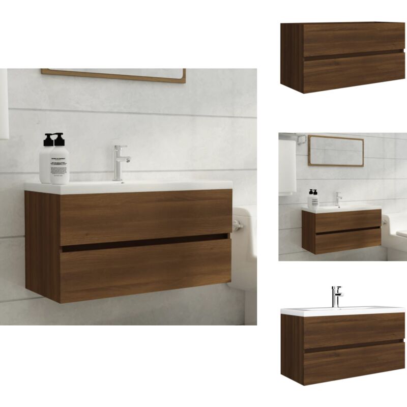 Armoire d'évier Chêne marron 90x38,5x45 cm Bois d'ingénierie - Meuble De Salle De Bain - Armoire De Salle De Bain - Meuble Sous Lavabo - Rangement