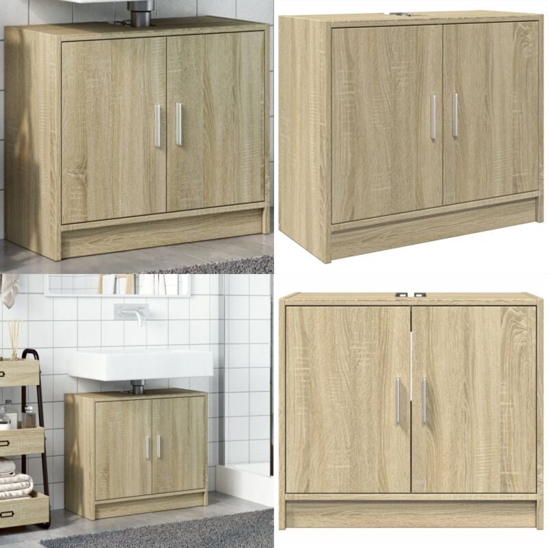 Armoire d'évier chêne sonoma 63x29x55 cm bois d'ingénierie - Meuble De Salle De Bain - Armoire De Lavabo - Rangement Salle De Bain - Évier Chêne