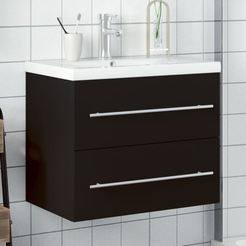 Vidaxl - Armoire lavabo de salle de bain avec bassin intégré noir