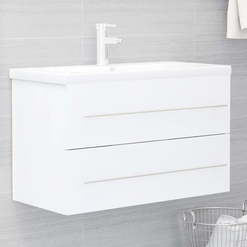 Vidaxl - Armoire d'évier avec lavabo intégré Blanc Aggloméré