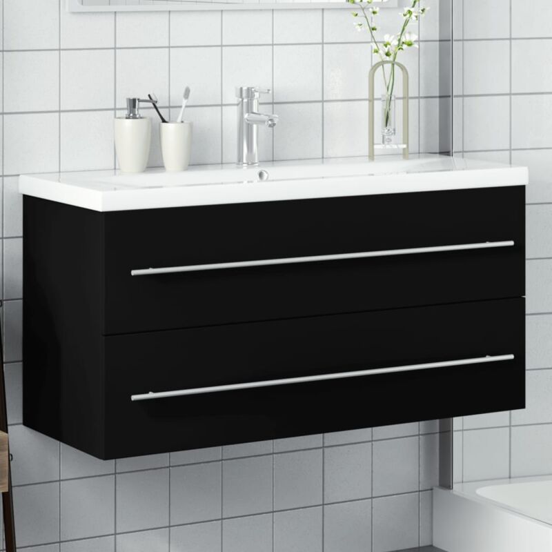 Vidaxl - Armoire lavabo de salle de bain avec bassin intégré noir