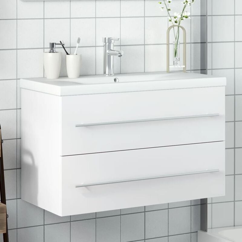 Vidaxl - Armoire lavabo de salle de bain avec bassin intégré blanc
