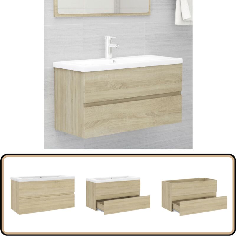 Armoire d'évier et lavabo intégré Chêne sonoma Bois ingénierie - Meuble De Salle De Bain - Meubles De Salle De Bain - Lavabo Intégré - Armoire