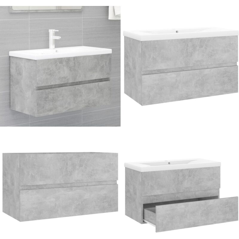 Armoire d'évier et lavabo intégré Gris béton Bois d'ingénierie - Meuble De Salle De Bain - Lavabo Intégré - Armoire D'évier - Salle De Bain