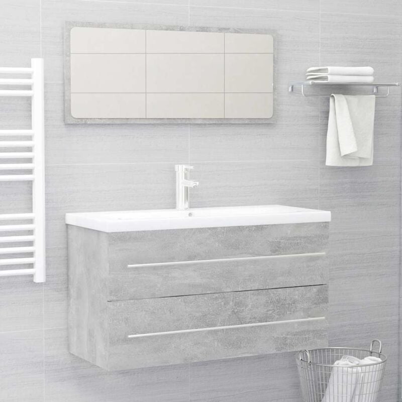 Vidaxl - Ensemble de bain avec évier avec tiroir + miroir 90x38.5x48 cm Diverses couleurs Couleur : Ciment