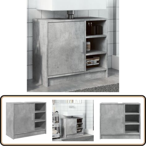 Armoire d'évier gris béton 63x29x55 cm bois d'ingénierie - Meuble De Salle De Bain - Armoire De Lavabo - Rangement Salle De Bain - Armoire Toilette - Design Moderne