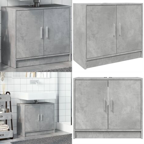 Armoire d'évier gris béton 63x29x55 cm bois d'ingénierie - Meuble De Salle De Bain - Armoire De Lavabo - Rangement Salle De Bain - Évier Gris - Meuble Vasque - Home & Living