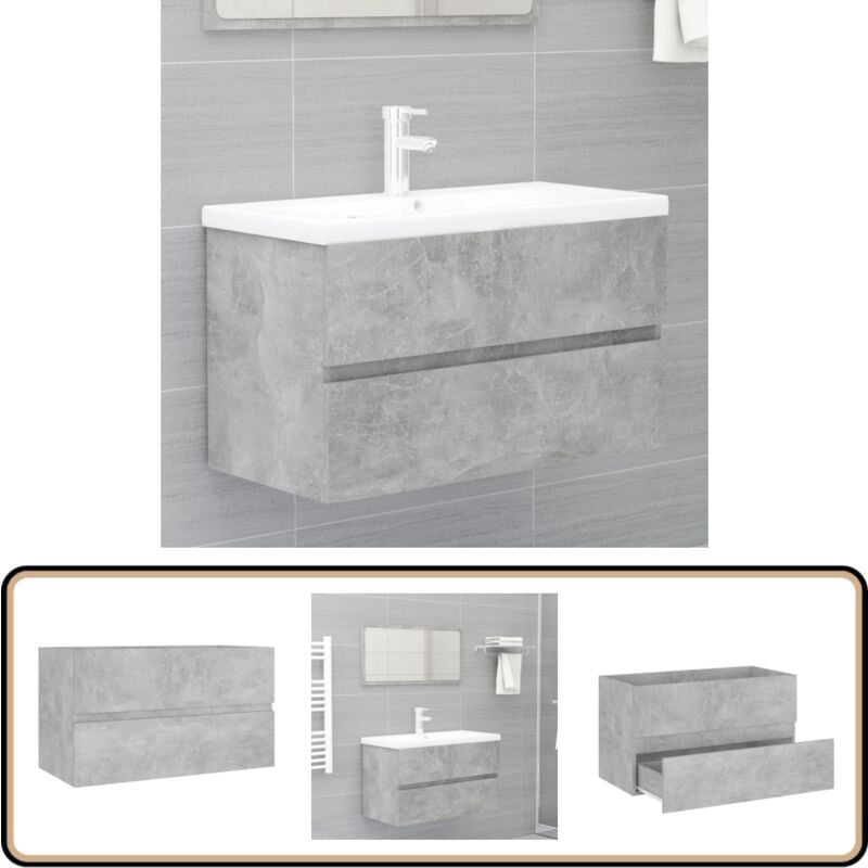 Armoire d'évier Gris béton 80x38,5x45 cm Bois d'ingénierie - Meuble Salle De Bain - Armoire Lavabo - Meuble Vasque - Rangements Salle De Bain