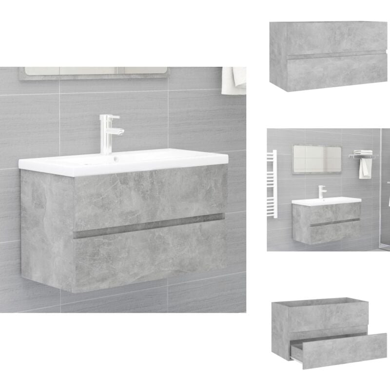 Armoire d'évier Gris béton 80x38,5x45 cm Bois d'ingénierie - Meuble Salle De Bain - Armoire Lavabo - Meuble Vasque - Rangements Salle De Bain
