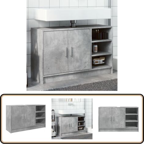 Armoire d'évier gris béton 90x29x55 cm bois d'ingénierie - Meuble De Salle De Bain - Armoire De Lavabo - Rangement Salle De Bain - Évier Gris - Meuble Vasque