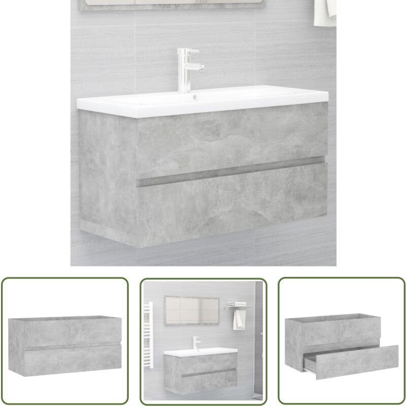 Tuserxln - The Living Store Armoire d'évier Gris béton 90x38,5x45 cm Bois d'ingénierie - Meuble Salle De Bain - Armoire Lavabo - Meuble Vasque