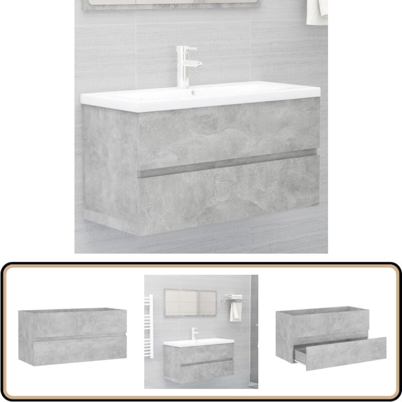 Armoire d'évier Gris béton 90x38,5x45 cm Bois d'ingénierie - Meuble Salle De Bain - Armoire Lavabo - Meuble Vasque - Rangement Salle De Bain