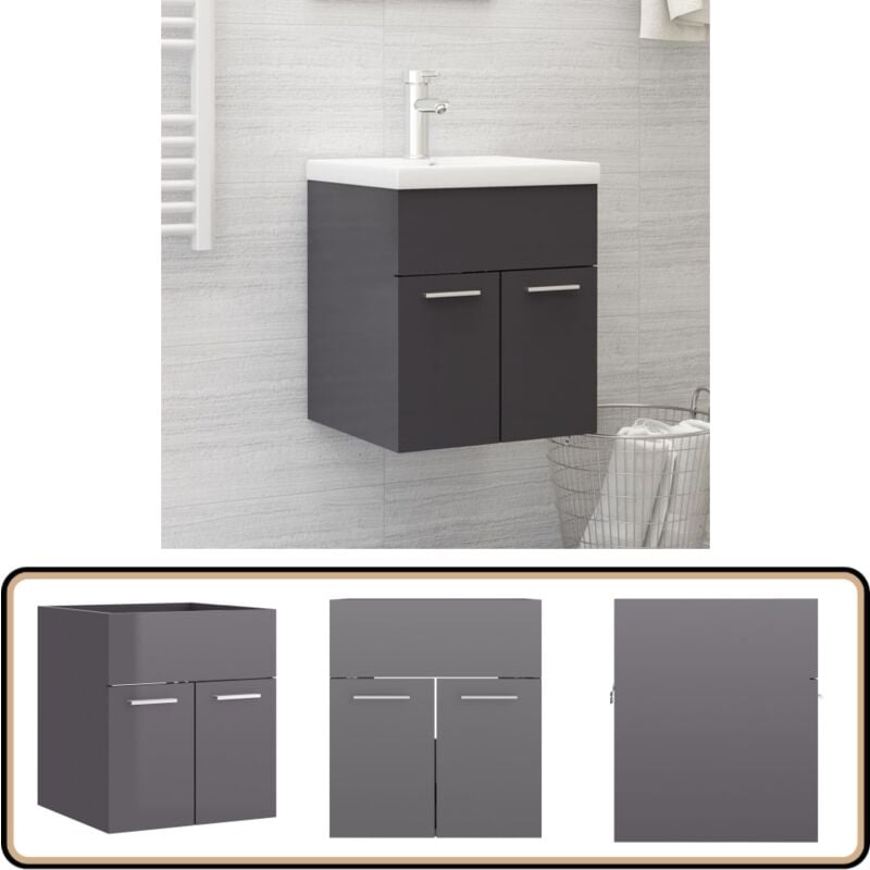 Armoire d'évier Gris brillant 41x38,5x46 cm Bois d'ingénierie - Armoire De Salle De Bain - Meuble Salle De Bain - Rangement Salle De Bain - Armoire