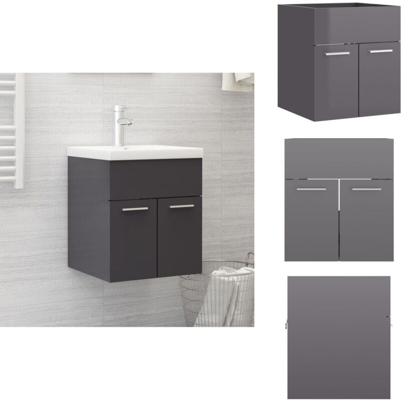 Armoire d'évier Gris brillant 41x38,5x46 cm Bois d'ingénierie - Armoire De Salle De Bain - Meuble Salle De Bain - Rangement Salle De Bain - Armoire