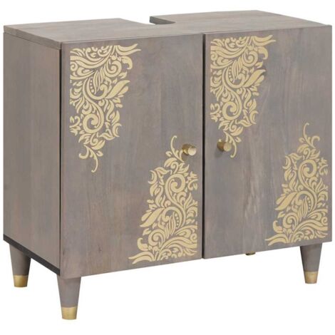 Armoire d'évier-Meuble d'évier Gris 62 x 33 x 58 cm Bois de mangue massif