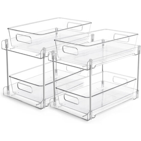 Étagère Coulissante VEVOR 2 Niveaux Pour Rangement - 270x360 Mm - Acier Noir - Pour Cuisine/salle De Bain Sous évier