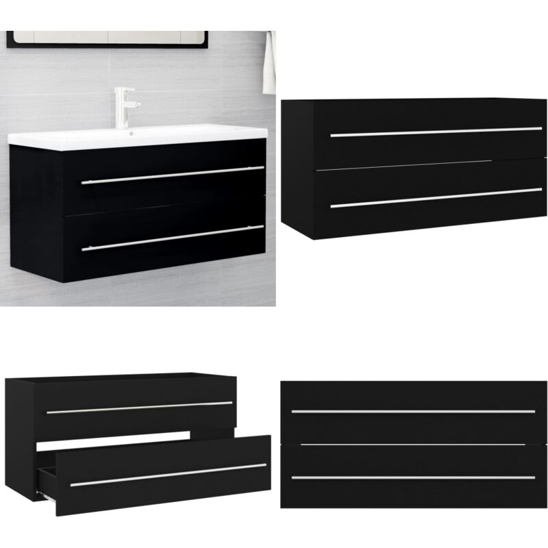 Vidaxl - Armoire d'évier Noir 100x38,5x48 cm Bois d'ingénierie - Meuble Salle De Bain - Armoire Lavabo - Meuble Vasque - Rangement Salle De Bain