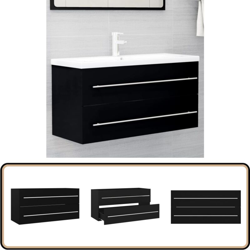 Armoire d'évier Noir 100x38,5x48 cm Bois d'ingénierie - Meuble Salle De Bain - Armoire Lavabo - Meuble Vasque - Rangement Salle De Bain - Armoire
