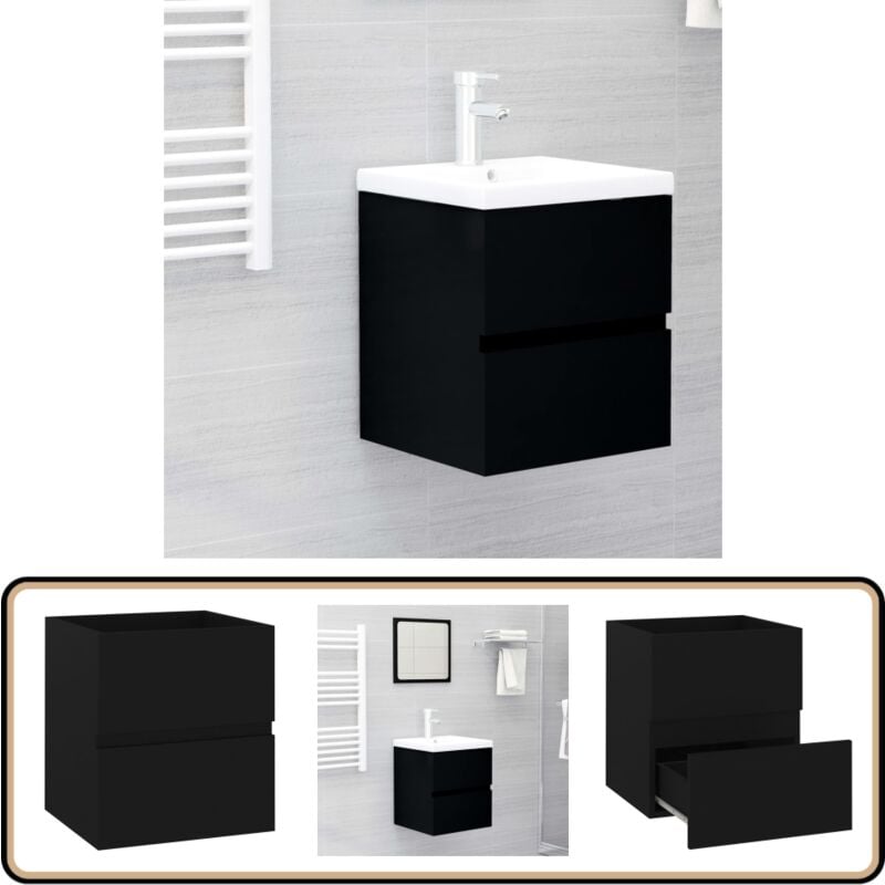 Armoire d'évier Noir 41x38,5x45 cm Bois d'ingénierie - Armoire De Salle De Bain - Meuble Salle De Bain - Rangement Salle De Bain - Armoire Lavabo