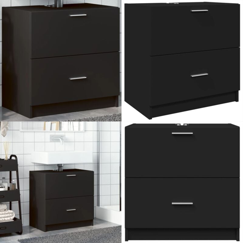 Armoire d'évier noir 59x37x59 cm bois d'ingénierie - Meuble De Salle De Bain - Armoire De Lavabo - Armoire D'évier - Rangement Salle De Bain - Meuble