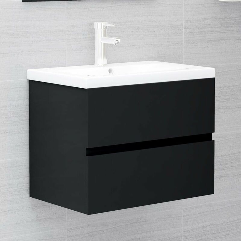 Armoire d'evier Noir 60x38,5x45 cm Agglomere
