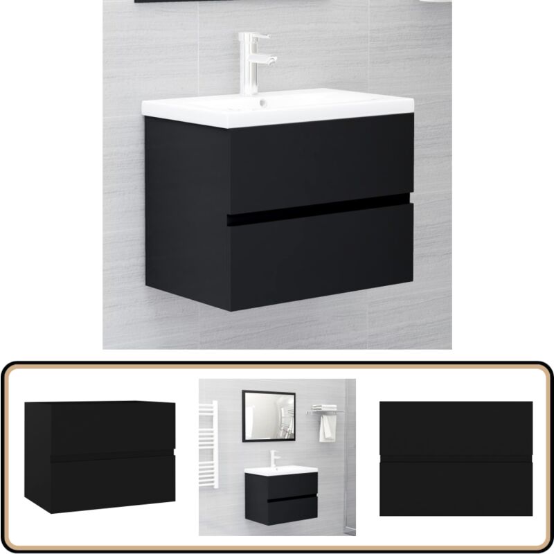 Armoire d'évier Noir 60x38,5x45 cm Bois d'ingénierie - Meuble Salle De Bain - Armoire Lavabo - Meuble Vasque - Rangement Salle De Bain - Armoire Noir