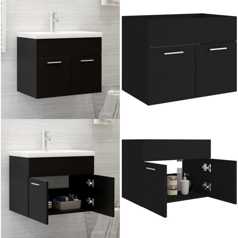 Armoire d'évier Noir 60x38,5x46 cm Bois d'ingénierie - Armoire De Salle De Bain - Meuble Salle De Bain - Rangement Salle De Bain - Armoire Lavabo