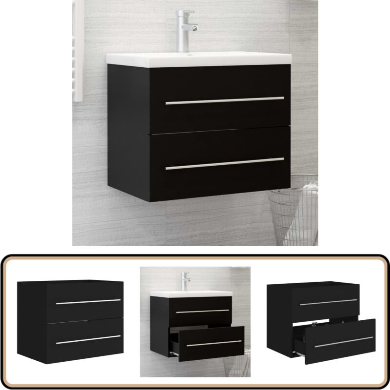 Vidaxl - Armoire d'évier Noir 60x38,5x48 cm Bois d'ingénierie - Meuble De Salle De Bain - Armoire Lavabo - Meuble Vasque - Rangement Salle De Bain