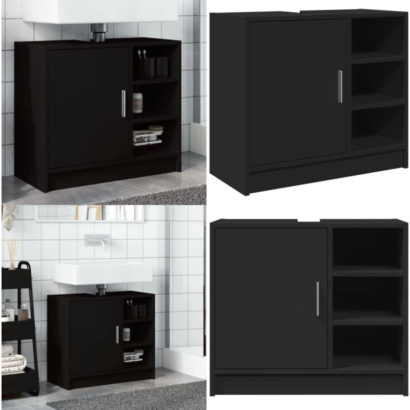 Armoire d'évier noir 63x29x55 cm bois d'ingénierie - Meuble De Salle De Bain - Armoire De Lavabo - Rangement Salle De Bain - Évier Noir - Meuble