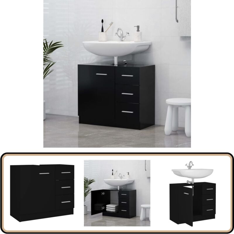 Armoire d'évier Noir 63x30x54 cm Bois d'ingénierie - Meuble Salle De Bain - Armoire Lavabo - Meuble Vasque - Rangement Salle De Bain - Armoire Noir
