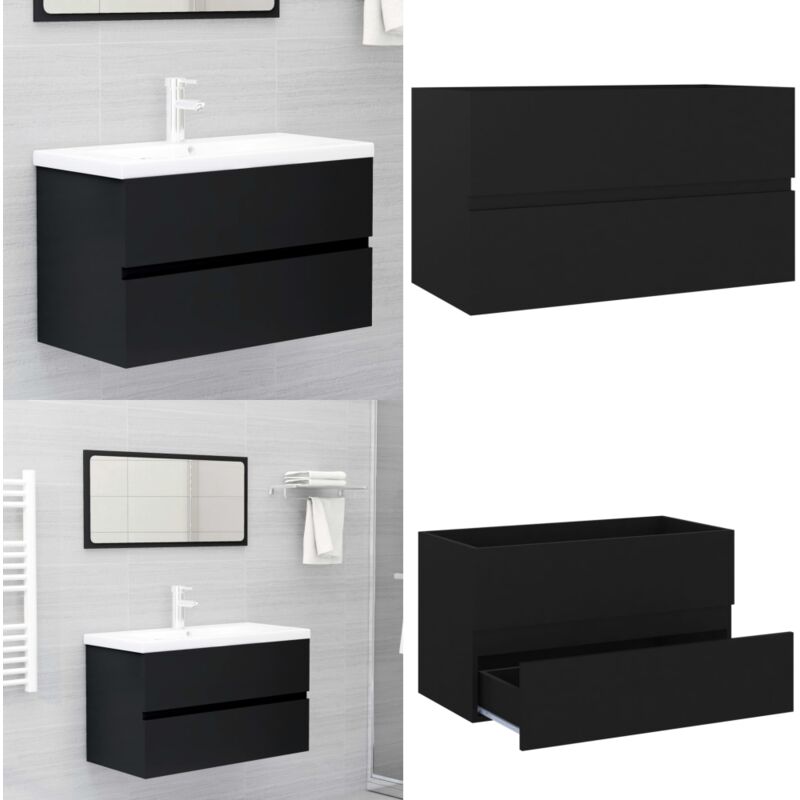 Vidaxl - Armoire d'évier Noir 80x38,5x45 cm Bois d'ingénierie - Meuble Salle De Bain - Armoire Lavabo - Meuble Vasque - Rangement Salle De Bain