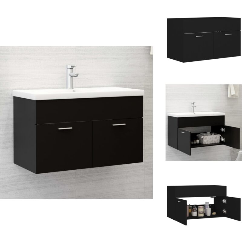 Armoire d'évier Noir 80x38,5x46 cm Bois d'ingénierie - Armoire De Salle De Bain - Meuble Salle De Bain - Rangement Salle De Bain - Armoire Lavabo