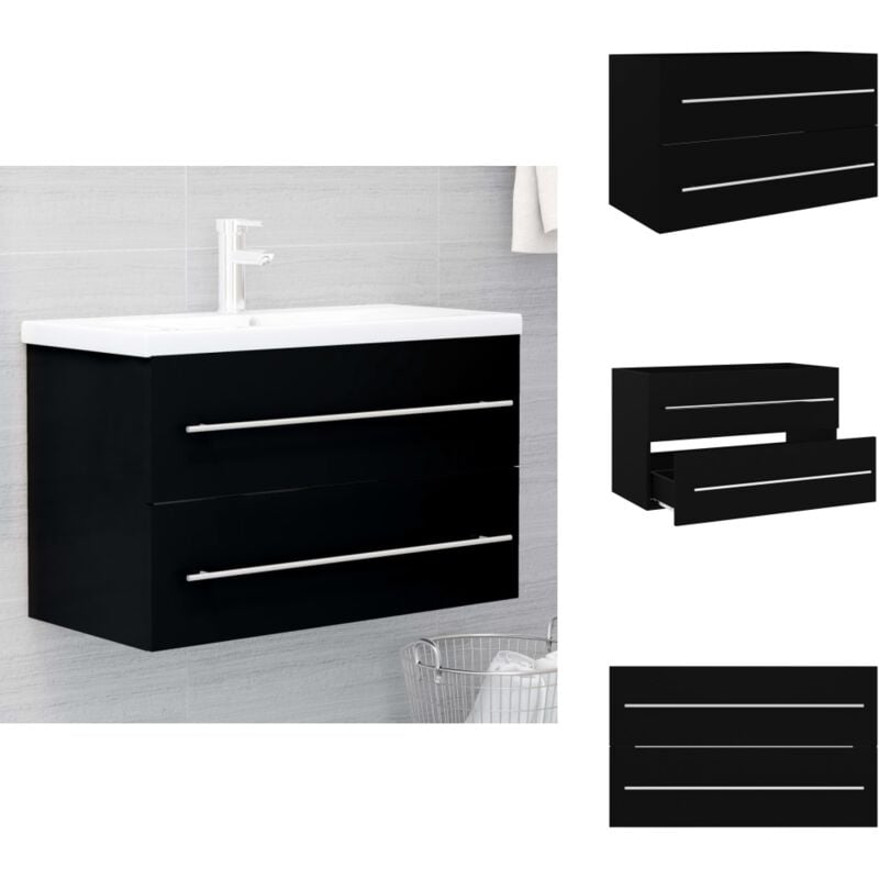 Armoire d'évier Noir 80x38,5x48 cm Bois d’ingénierie - Meuble De Salle De Bain - Armoire De Salle De Bain - Meuble Lavabo - Rangement Salle De Bain
