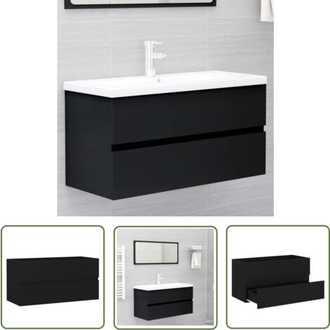 Abcrital – Armoire d'évier noir 90x38,5x45 cm en aggloméré – 1 tiroir – Rangement salle de bain – Compatible éviers standards